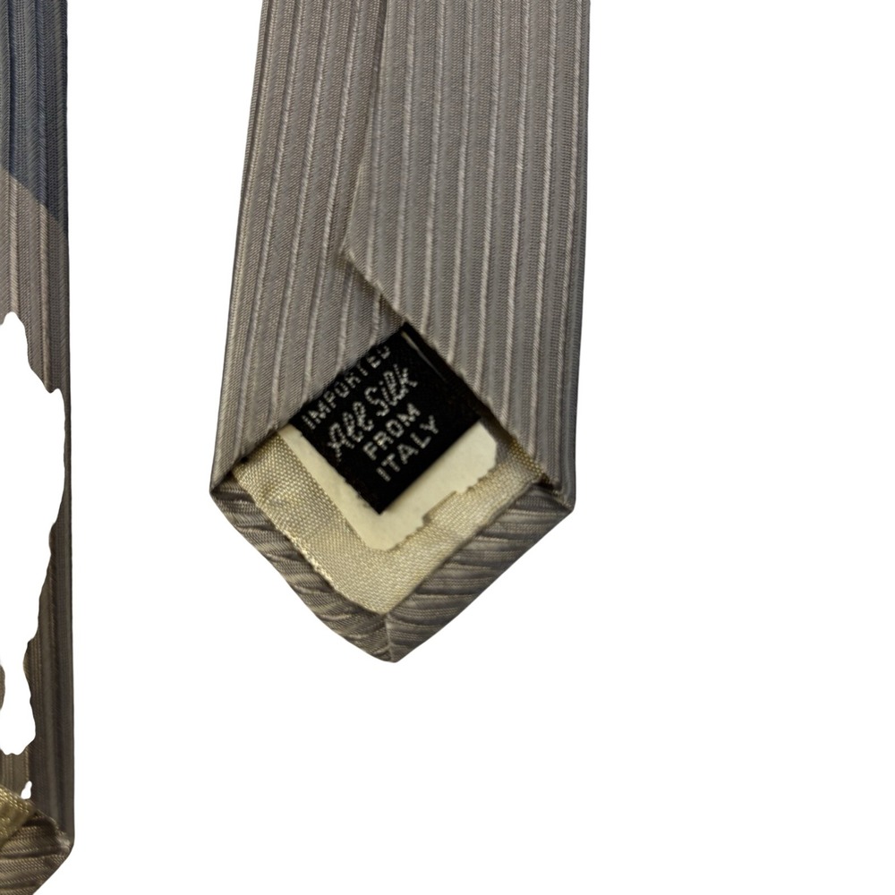 VTG Givenchy Repp Tie Italian Silk‎ Colorblock Yellow Gray - Picture 8 of 10